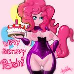  2014 anthro anthrofied big_breasts birthday_cake blue_eyes breasts cake candle clothing english_text equine fanatiq female food friendship_is_magic fur hair horse looking_at_viewer mammal my_little_pony nipples pink_fur pink_hair pinkie_pie_(mlp) pony pussy smile text 