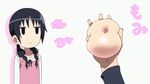  1girl animated animated_gif black_hair breast_grab grabbing low_twintails nipples seitokai_yakuindomo solo_focus twintails uomi 