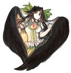  arugeri black_hair black_wings bow hair_bow long_hair red_eyes reiuji_utsuho solo third_eye touhou wings 