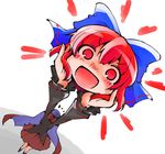  :d bow cape check_commentary commentary commentary_request disembodied_head hair_bow head_lift headless long_sleeves looking_at_viewer open_mouth red_eyes red_hair sekibanki shinapuu shirt skirt smile solo touhou 