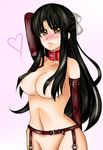  black_hair blush breasts brown_eyes chigusa_nana chirukyi collar elbow_gloves garter_belt gloves hair_censor hair_ribbon large_breasts long_hair mole nana_to_kaoru nipple_slip nipples nude out-of-frame_censoring ribbon slave solo 