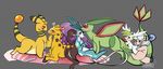  ambiguous_gender ampharos blush cuddling eyes_closed feral flaaffy flygon girafarig giraffe hooves kissing mammal nintendo pillow pok&#233;mon pok&eacute;mon sharp_teeth shaymin smile suicune teeth tongue tongue_out video_games whimsydreams 