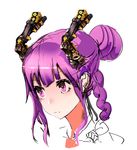  braid character_request cyborg face hair_bun horns purple_eyes purple_hair short_hair single_braid so-bin solo 