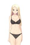  1girl black_bra black_panties blonde_hair blush bra breasts date_wingfield_reiko fault!! game_cg green_eyes large_breasts legs long_hair looking_at_viewer navel panties simple_background smile solo standing tanaka_takayuki thighs underwear white_background 