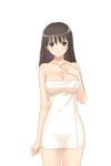  1girl bare_shoulders black_eyes black_hair blush breasts fault!! game_cg large_breasts legs long_hair looking_at_viewer nude simple_background solo standing tanaka_takayuki thighs towel white_background 