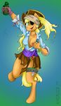  alcohol anthro anthrofied applejack_(mlp) beverage blonde_hair bottle bracelet breasts clothing dagger equine female freckles friendship_is_magic glove gold green_eyes hair hat horse jewelry mammal messy_hair my_little_pony nipples pirate pirate_hat pony rum sparkle susiebeeca torn_clothing weapon 