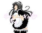  akiyama_mio alternate_costume black_hair closed_eyes enmaided garters heart heart_hands iga_tamaki k-on! long_hair maid maid_headdress moe_moe_kyun! solo thighhighs 