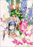  1girl aki_kusunomori animal_ears bad_id bad_pixiv_id bug bunny_ears butterfly closed_eyes final_fantasy final_fantasy_tactics_a2 final_fantasy_tactics_advance flower hat hug insect paladin_(final_fantasy) red_eyes sniper turban viera white_hair 