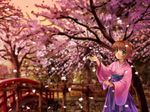  brown_hair cardcaptor_sakura cherry_blossoms green_eyes japanese_clothes kimono kinomoto_sakura mutsuki_(moonknives) non-web_source short_hair solo 