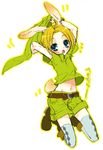  androgynous animal_ears blonde_hair blue_eyes blush bunny_ears bunny_tail hat link male_focus mitsubachi_koucha otoko_no_ko shorts solo tail the_legend_of_zelda thighhighs 