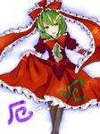  bad_id bad_pixiv_id braid front_ponytail green_hair kagiyama_hina pantyhose skirt skirt_lift solo touhou yu-ri 