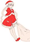  christmas glasses gusu hat monochrome original red sack santa_costume santa_hat solo spot_color thighhighs twintails 