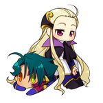  1girl bad_id bad_pixiv_id blonde_hair chibi code_geass green_hair jeremiah_gottwald kiri_futoshi long_hair lowres purple_eyes short_hair v.v. 