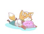  blush fox_mccloud furry gloves kirby kirby_(series) lowres lying no_humans on_stomach smile star_fox super_smash_bros. 