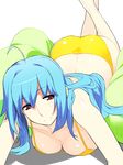  ass bikini blue_hair long_hair lying on_stomach original pillow red_eyes ryuuta_(msxtr) solo swimsuit transparent_background 