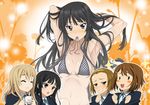  akiyama_mio armpits bikini black_eyes black_hair hirasawa_yui imagining isse k-on! kotobuki_tsumugi long_hair mouth_hold multiple_girls polka_dot polka_dot_bikini polka_dot_swimsuit school_uniform swimsuit tainaka_ritsu 