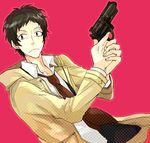  adachi_tooru bad_id bad_pixiv_id black_hair gun male_focus necktie persona persona_4 solo sudachips weapon 