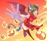  bad_id bad_pixiv_id blush breasts china_dress chinese_clothes demon_girl draco_centauros dragon_girl dragon_horns dragon_tail dragon_wings dress elbow_gloves flying foreshortening gloves green_hair hands horns large_breasts madou_monogatari midair monster_girl pointy_ears puyo_(puyopuyo) puyopuyo skeleton_t solo tail takeda_kanryuusai thighhighs wings yellow_eyes 