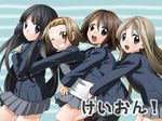  :o akiyama_mio bad_id bad_pixiv_id bangs black_eyes black_hair blazer blunt_bangs brown_hair chupimaro grin hair_ornament hairband hairclip hime_cut hirasawa_yui hug jacket k-on! kotobuki_tsumugi laughing long_hair looking_at_viewer miniskirt multiple_girls one_eye_closed open_mouth pantyhose pleated_skirt ribbon round_teeth school_uniform short_hair skirt smile standing tainaka_ritsu teeth 