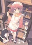  :3 apron bird copyright_request highres japanese_clothes maid mitsumi_misato penguin red_eyes red_hair solo 