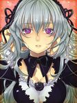  breasts cleavage large_breasts long_hair lowres ozone purple_eyes rozen_maiden silver_hair solo suigintou 