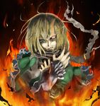  angry blonde_hair fire green_eyes mizuhashi_parsee nail_polish pointy_ears ross_(clumzero) scarf short_hair solo tears teeth torn_clothes touhou 