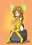  animal_ears antennae blush brown_eyes brown_hair child detached_sleeves flat_chest horns long_hair original sitting smile solo sterndorf tail television thighhighs wansegu-chan 