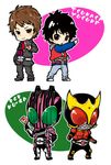  bangs belt chibi kadoya_tsukasa kamen_rider kamen_rider_decade kamen_rider_kuuga multiple_boys naginata_yukishige onodera_yuusuke 