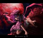  azzie_(az_man_studios) bad_id bad_pixiv_id bat_wings fangs glowing glowing_eyes hat moon night open_mouth pink_eyes purple_hair red_moon remilia_scarlet solo touhou wings 