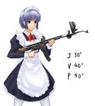  assault_rifle bad_id bad_pixiv_id blue_eyes blue_hair copyright_request gun krummlauf maid maid_headdress naga_hana pantyhose rifle simple_background solo stg44 weapon 