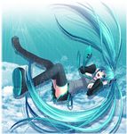 aqua_hair bad_id bad_pixiv_id black_legwear blue_eyes boots chirota detached_sleeves falling foreshortening hair_ornament hatsune_miku headset long_hair miniskirt necktie open_mouth panties pantyshot pleated_skirt skirt smile solo thigh_boots thighhighs twintails underwear very_long_hair vocaloid 