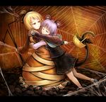  animal_ears bad_id bad_pixiv_id basket blonde_hair grey_hair hug kurodani_yamame letterboxed mouse mouse_ears mouse_tail multiple_girls nazrin one_eye_closed pointing rat red_eyes sai-go short_hair silk spider_web tail touhou 