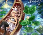  bad_id bad_pixiv_id boat closed_eyes dress flower headphones hikariz kagamine_rin lying solo thighhighs vocaloid water watercraft 