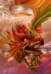  bad_pixiv_id cloud dragon fantasy horns mountain no_humans original tail teeth tongue uchio_kazumasa wings 