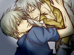  akagi akagi_shigeru dual_persona male_focus multiple_boys naoya_(pixiv) red_eyes selfcest silver_hair 