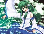  bare_shoulders breasts detached_sleeves frog gohei green_eyes green_hair hair_ornament kochiya_sanae large_breasts long_hair nigo_(aozoragarou) pentagram snake solo star touhou 