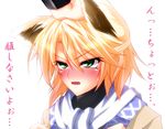  animal_ears blonde_hair blush cat_ears green_eyes half_updo hazuki_kasane hoshiguma_yuugi kemonomimi_mode mizuhashi_parsee petting scarf short_hair solo_focus touhou 