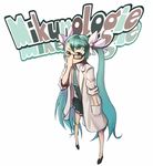  adjusting_eyewear aqua_eyes aqua_hair bad_id bad_pixiv_id bespectacled blue_hair blush glasses hair_ornament hairclip hatsune_miku kansou_samehada labcoat long_hair mikunologie_(vocaloid) necktie skirt sleeves_rolled_up solo twintails very_long_hair vocaloid 