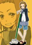  baggy_pants brown_hair k-on! kitamura_mona mop pants pants_rolled_up pants_under_skirt sandals school_uniform short_hair solo tainaka_ritsu tomboy zoom_layer 