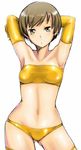  :o armpits arms_behind_head bandeau bare_shoulders breasts brown_eyes brown_hair collarbone dark_persona elbow_gloves em gloves medium_breasts midriff navel panties persona persona_4 satonaka_chie short_hair solo strapless thighhighs tubetop underwear 