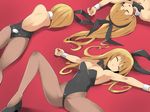  animal_ears armpits blonde_hair bow bowtie breasts bunny_ears bunny_girl bunny_tail bunnysuit closed_eyes large_breasts leotard long_hair lying multiple_girls original pantyhose shamanwer tail wrist_cuffs 