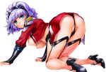  aqua_centolm ass blue_eyes blush breasts headband jpeg_artifacts nakamura_kanko nipples no_bra panties purple_hair super_robot_wars underwear white 