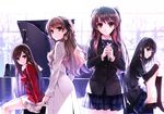  absurdres black_eyes black_hair black_legwear breasts brown_eyes brown_hair coat fur_trim hair_ornament hair_ribbon hairclip hands_together highres huge_filesize instrument kneehighs kuroya_shinobu leaning_forward long_hair looking_at_viewer medium_breasts misaki_kurehito morikawa_yuki multiple_girls ogata_rina ogiso_setsuna parted_lips piano plaid plaid_skirt pleated_skirt ribbon school_uniform short_twintails sidelocks sitting skirt smile touma_kazusa trait_connection twintails white_album white_album_2 