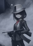  black_gloves black_hair date_a_live fedora fog formal gangster gloves gun hair_over_one_eye hat highres jiffic long_hair looking_at_viewer low_twintails machine_gun mafia necktie red_eyes scarf shaded_face solo submachine_gun suit thompson_submachine_gun tokisaki_kurumi trigger_discipline twintails weapon 