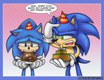  angus_(artist) black_eyes black_nose blue_fur cake candle dirt food fur gloves green_eyes hedgehog humor mammal mushroom open_mouth party_hat sad sega sonic_(series) sonic_the_hedgehog teeth video_games 