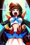  banchou brown_eyes brown_hair chibi dan_luvisi highres jacket_on_shoulders kill_la_kill mankanshoku_mako midriff mouth_hold school_uniform serafuku short_hair solo spikes straw_(stalk) 