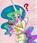  ? anthro anthrofied breasts cake cleavage clothed clothing eating equine female food friendship_is_magic hair horn horse looking_at_viewer mammal multi-colored_hair my_little_pony newyorkx3 plate pony princess_celestia_(mlp) purple_eyes skirt solo sparkle winged_unicorn wings 