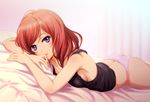  ass bare_shoulders bed_sheet blush breasts indoors lips looking_at_viewer love_live! love_live!_school_idol_project lying medium_breasts nishikino_maki no_pants on_stomach panties parted_lips pink_panties purple_eyes red_hair shian_(my_lonly_life.) short_hair sideboob solo tank_top underwear underwear_only 