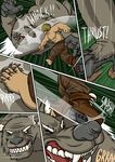  2013 anthro battle blood canine comic dialog english_text fangs fur human male mammal muscles raus text were werewolf 