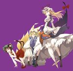  animal_ears blonde_hair boots brown_hair cat_ears cat_tail chen colored_eyelashes earrings eyelashes finger_to_mouth fox_tail gap hat jewelry long_hair mary_janes multiple_girls multiple_tails purple_eyes shingo_(missing_link) shoes short_hair smirk tail touhou umbrella yakumo_ran yakumo_yukari yellow_eyes 